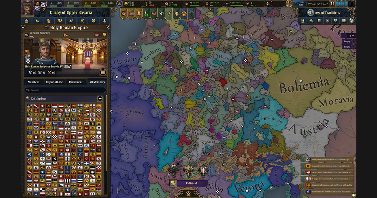 Capture d'écran d'Europa Universalis V montrant la carte stratégique