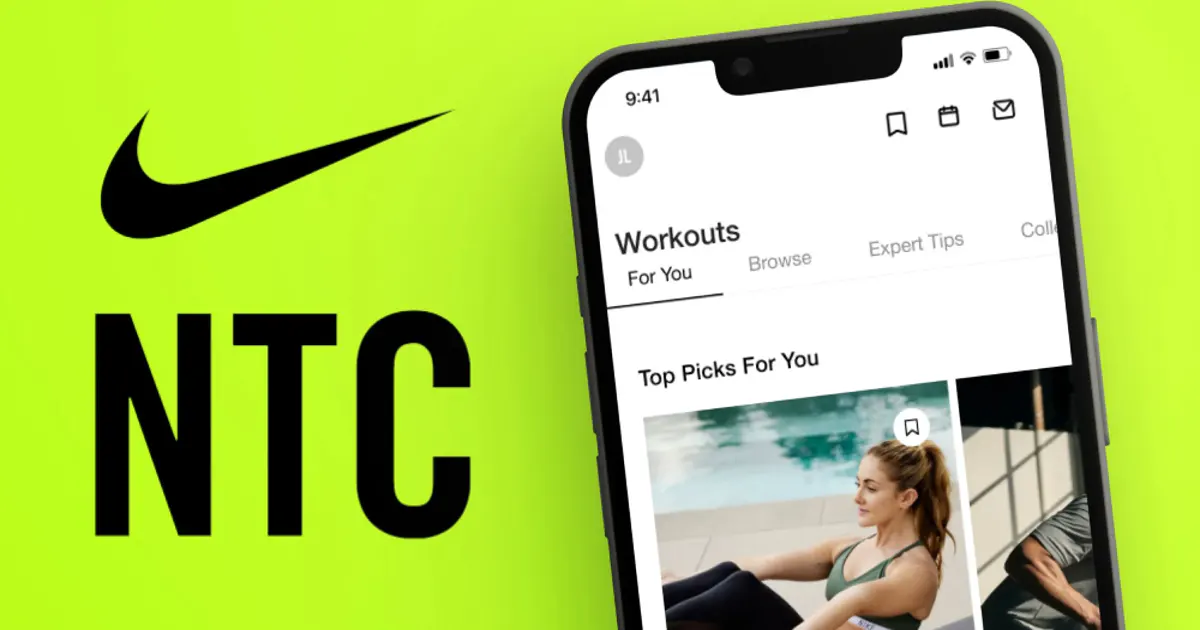 Nike Training Club app interface with workout options