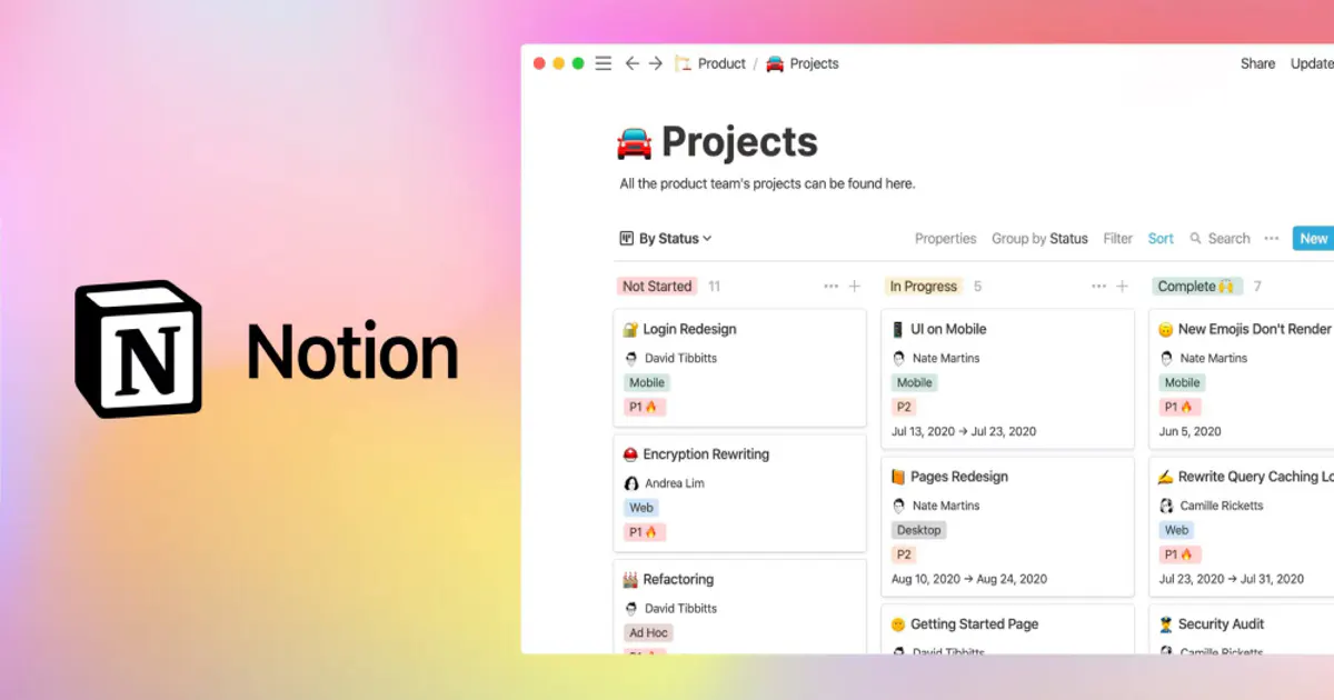 Interface de Notion, outil universel de prise de notes