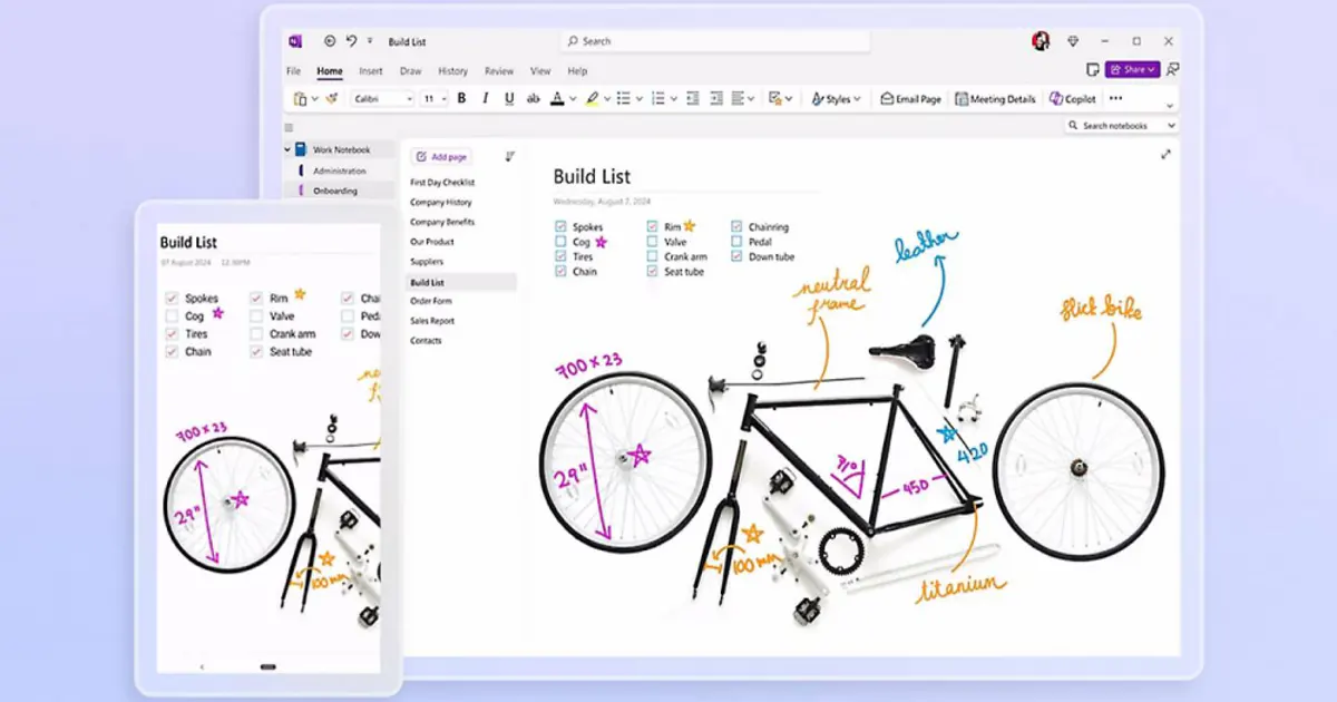 Microsoft OneNote, carnet numérique avec sections et pages