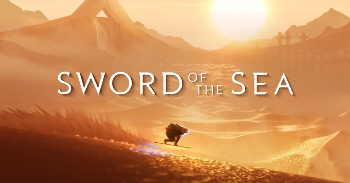 Sword of the Seaの砂丘と空中を滑空する剣のビジュアル