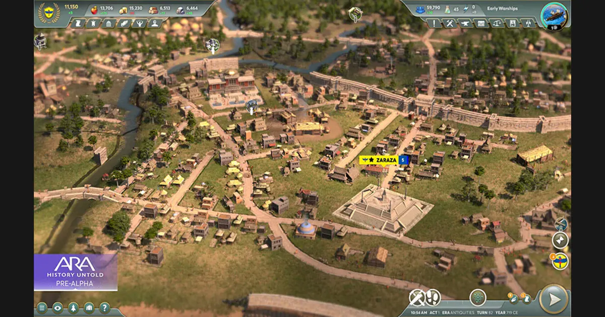 Ara: History Untold world map and city view