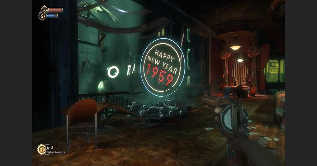 Dark art deco underwater city Rapture from BioShock 2007