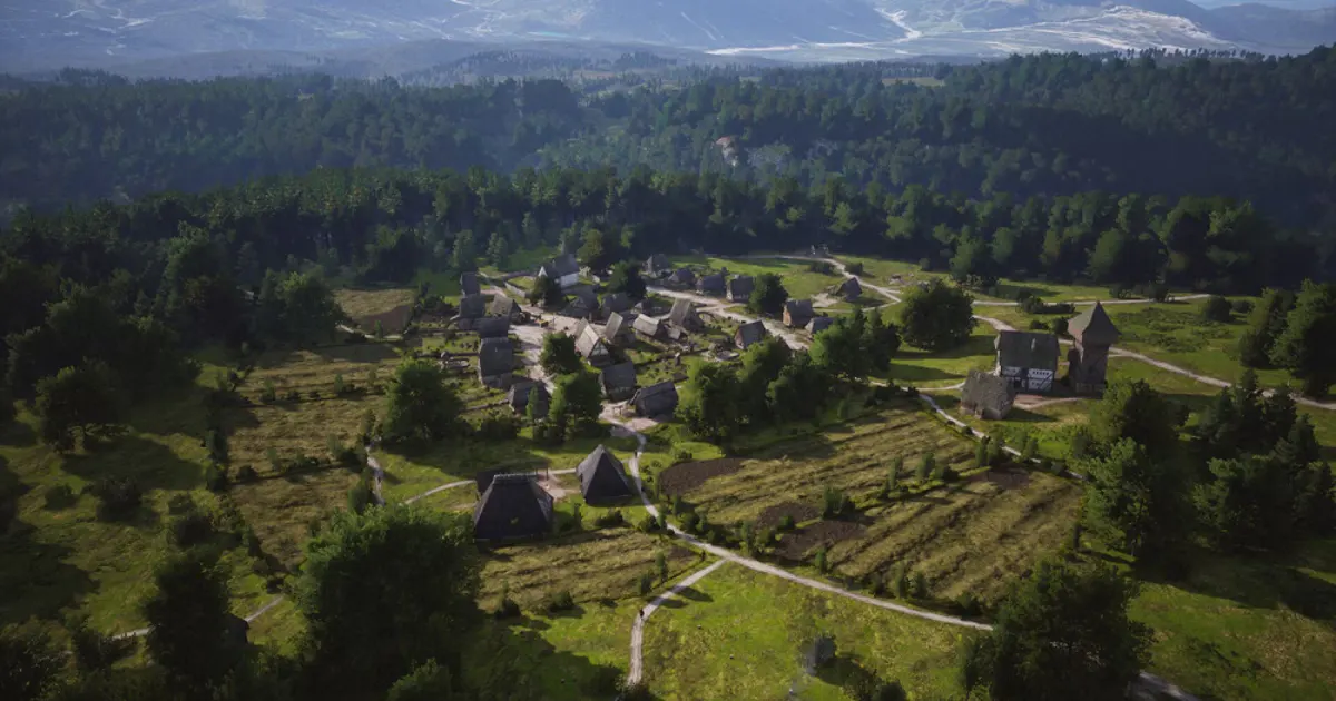 Manor Lords medieval settlement and villagers at work