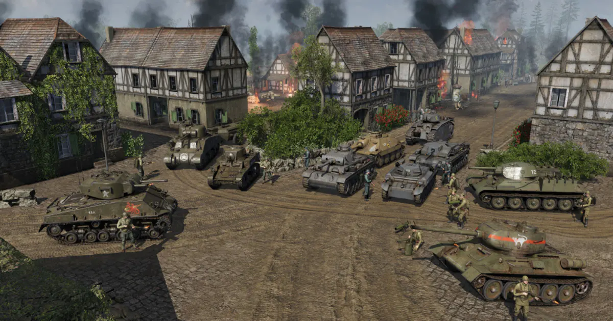 Men of War II battlefield with realistic tanks and infantry