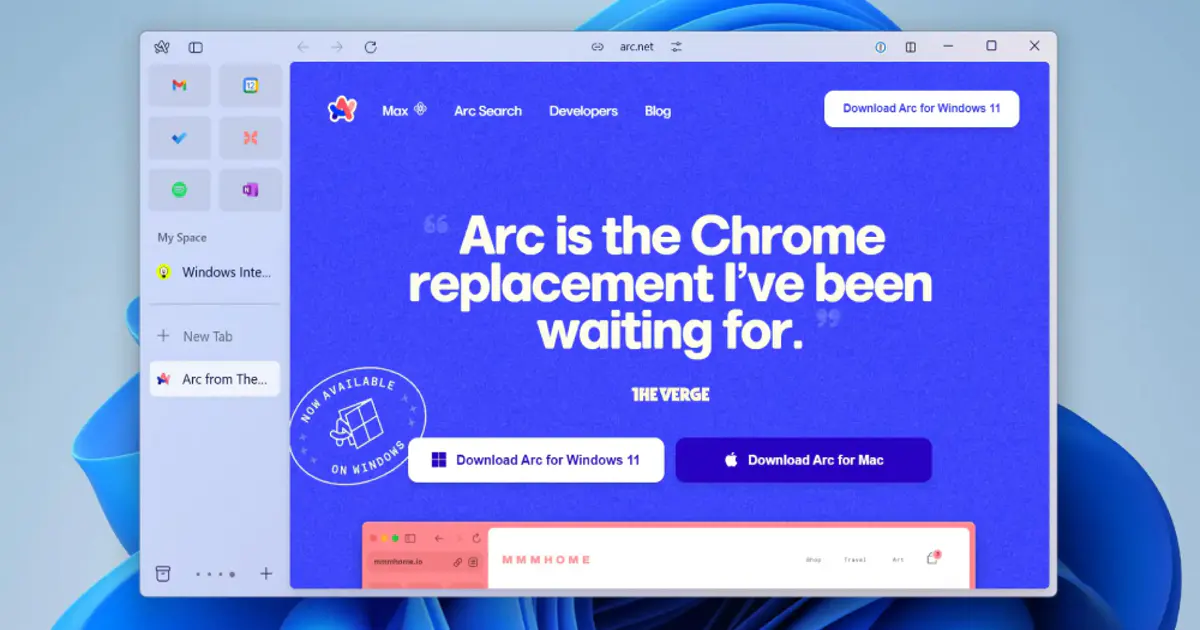 Arc Browser arayüzü ve Arc Max özellikleri