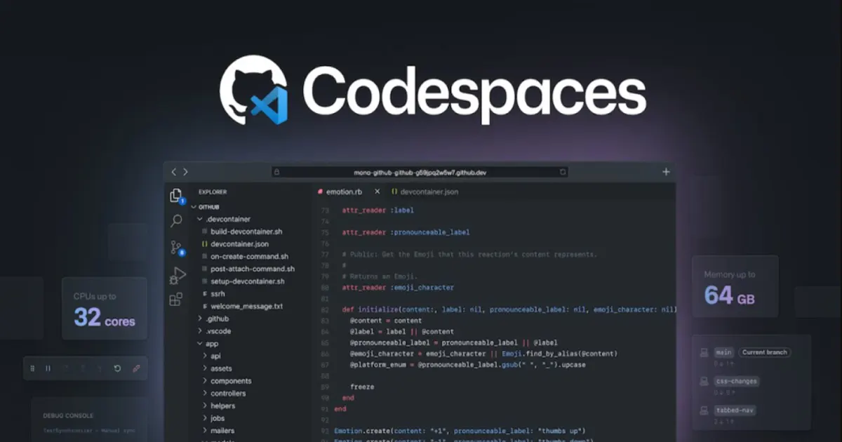 VS Code Online (GitHub Codespaces) bulut geliştirme ortamı arayüzü