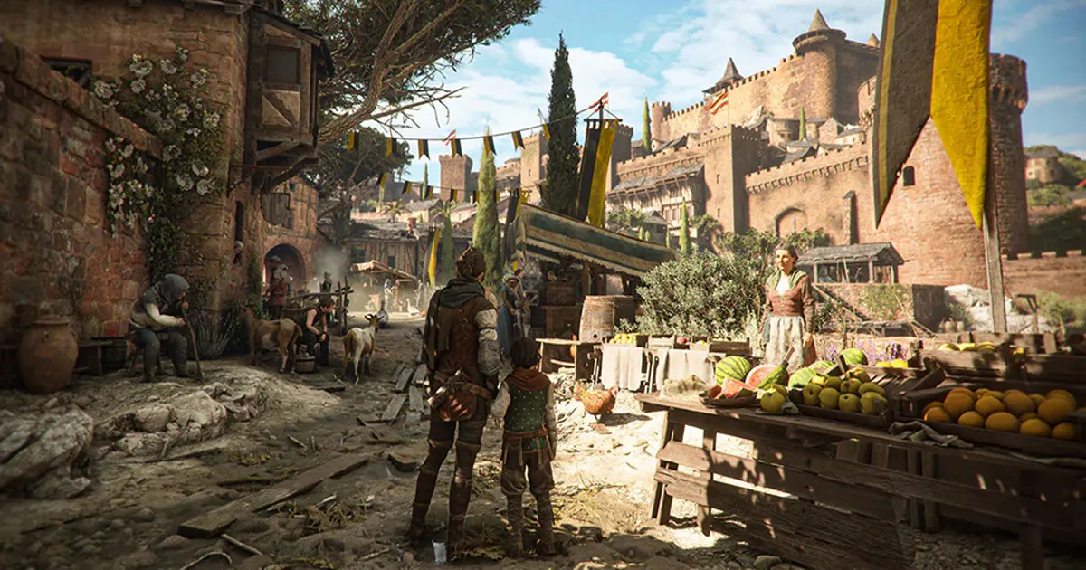 A Plague Tale: Requiem Amicia and Hugo in plague-ridden landscape