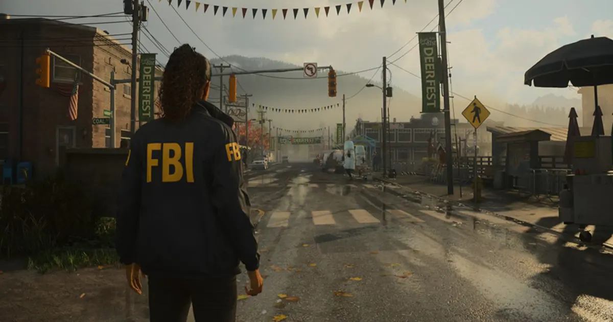 Alan Wake 2 protagonist in a moody, mysterious setting