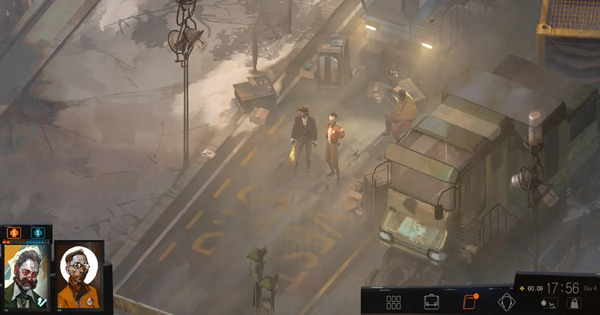 Disco Elysium detective in surreal cityscape