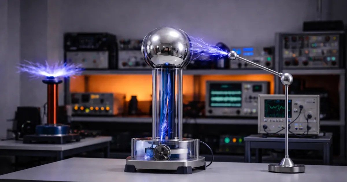 Der Van-de-Graaff-Generator mit Metallsphäre und Funkenentladungen