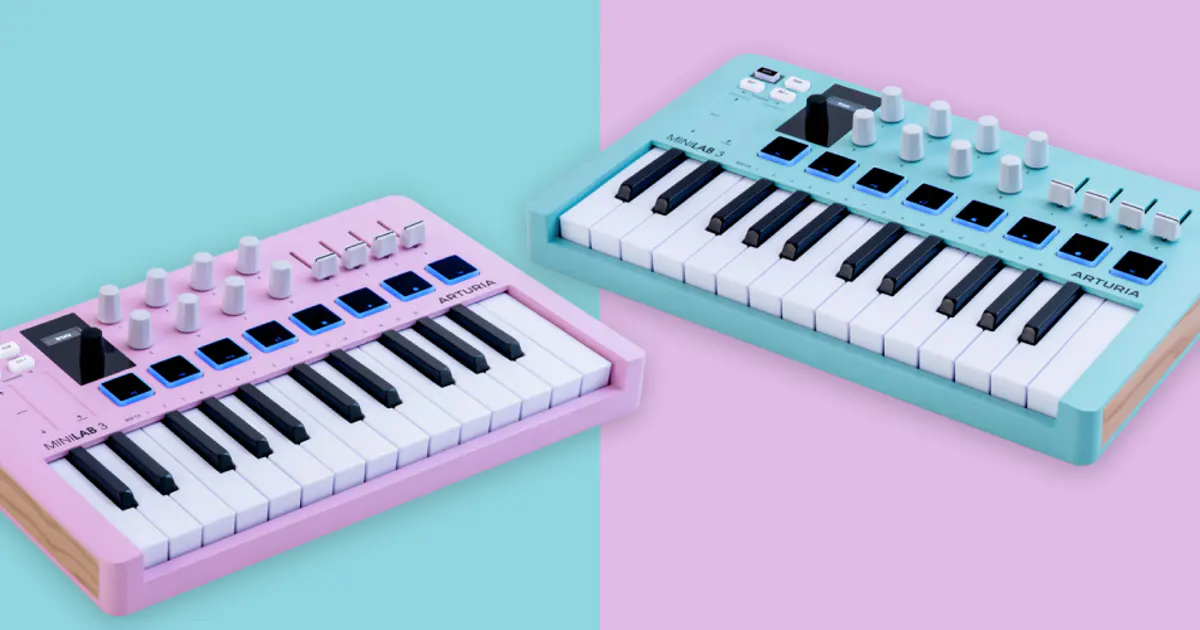 Arturia MiniLab 3 MIDI keyboard on a studio desk