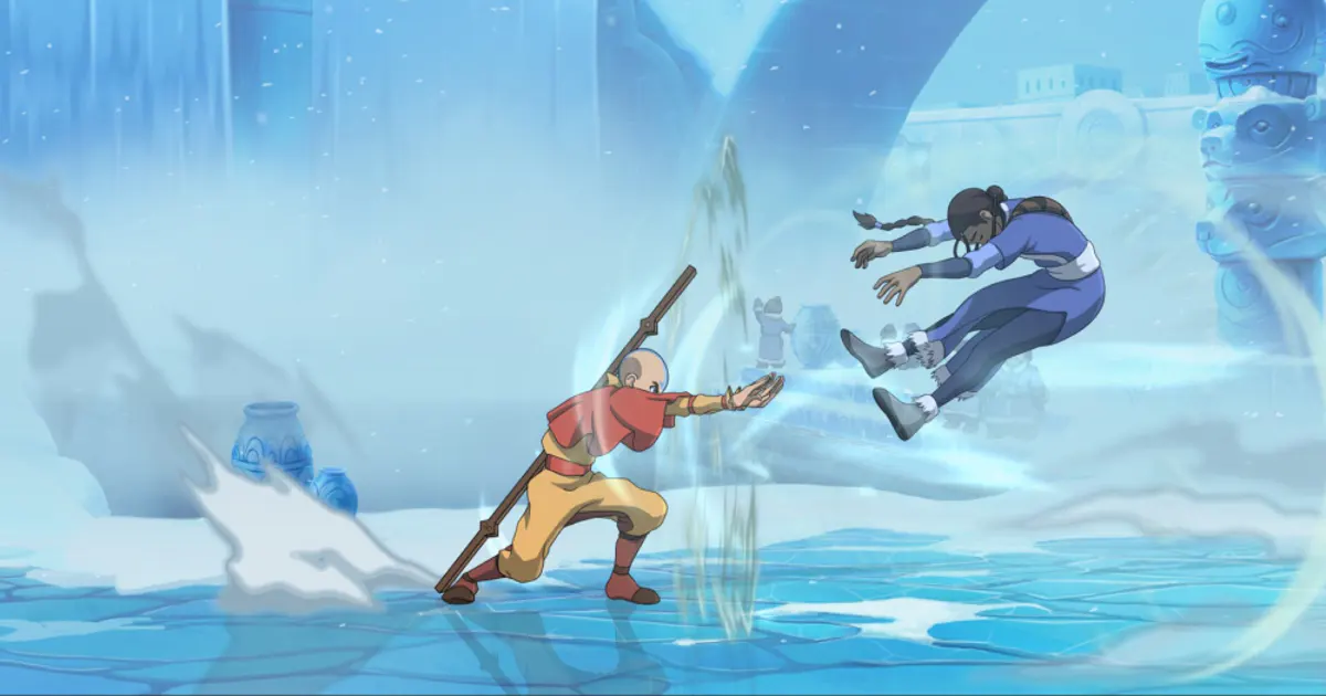 Avatar Legends: The Fighting Game elemental battle scene