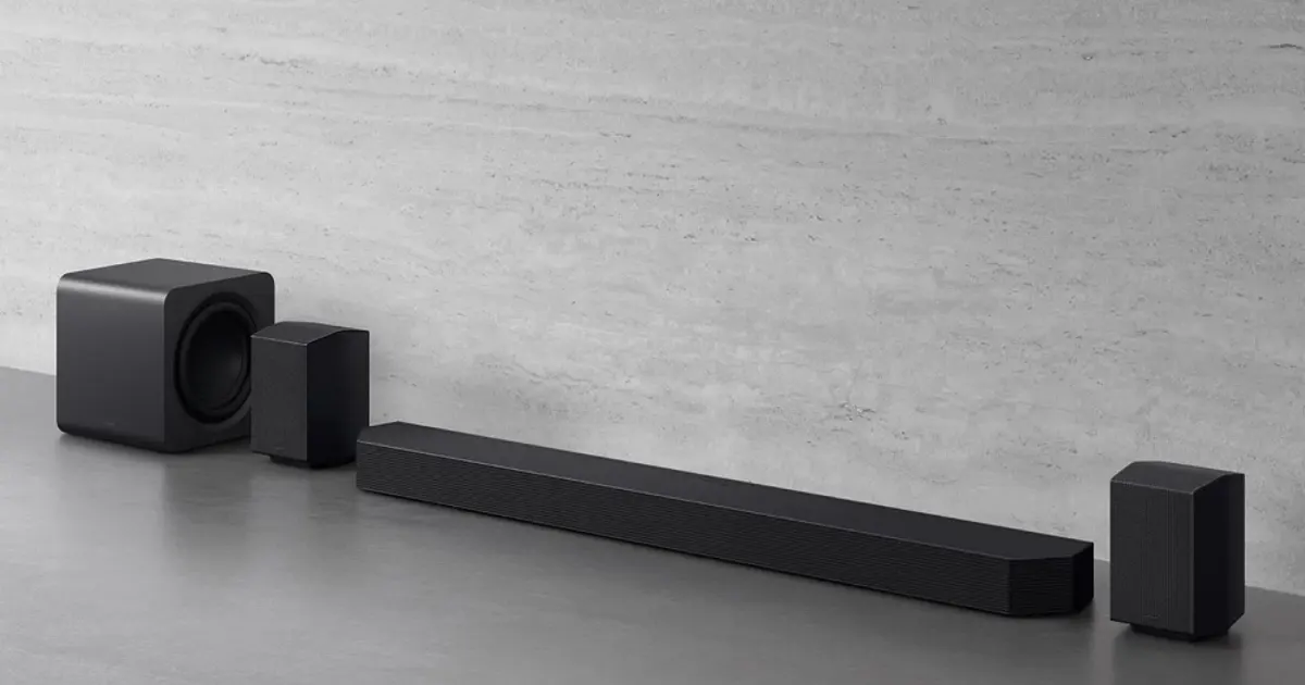 Samsung HW-Q990F premium soundbar with 11.1.4 channel configuration and wireless surround speakers