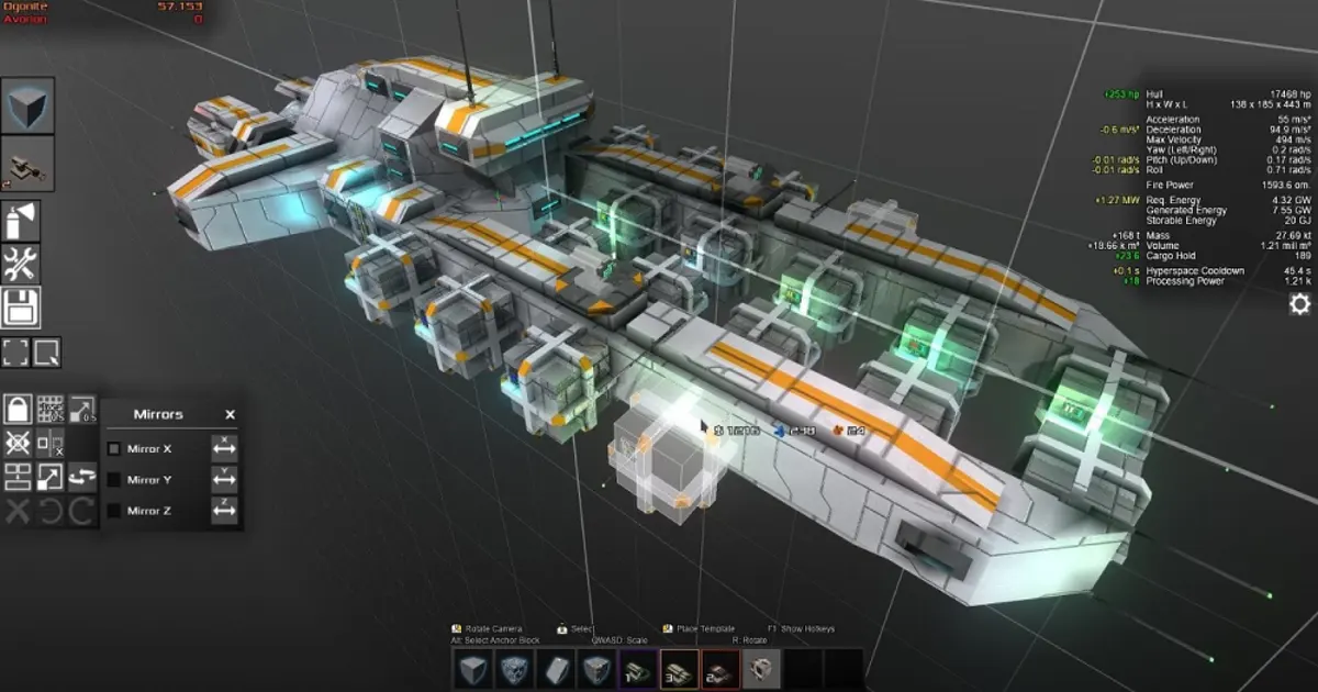 Avorion: Spieler baut ein modulares Raumschiff im All