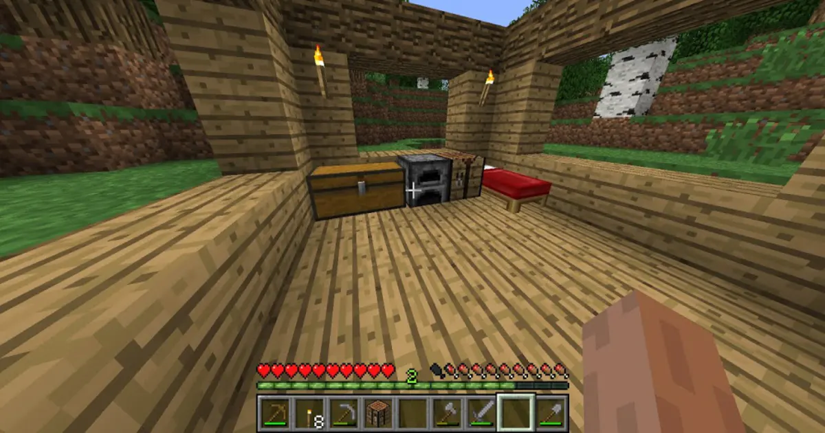 Minecraft blocky world with creative constructions