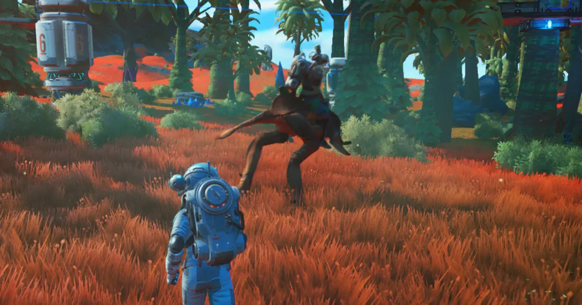 No Man's Sky vibrant planets and player starship