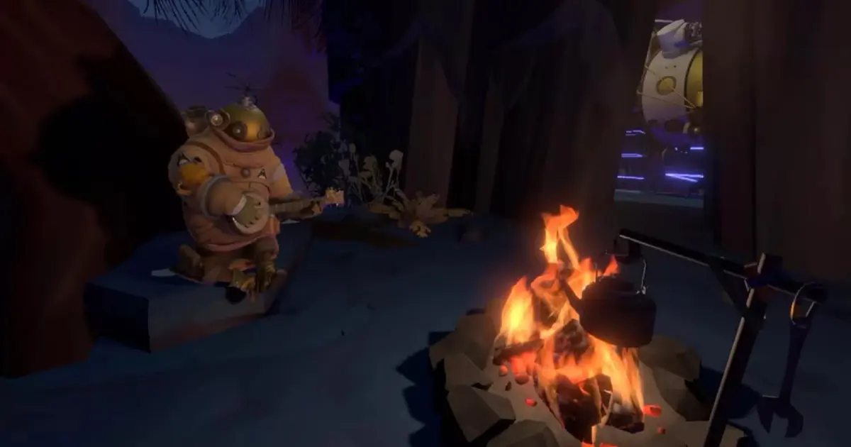 Outer Wilds: Kleines Raumschiff landet auf einem eigenartigen Planeten