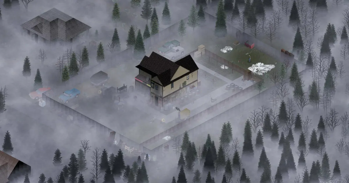 Project Zomboid isometric world with survival gameplay