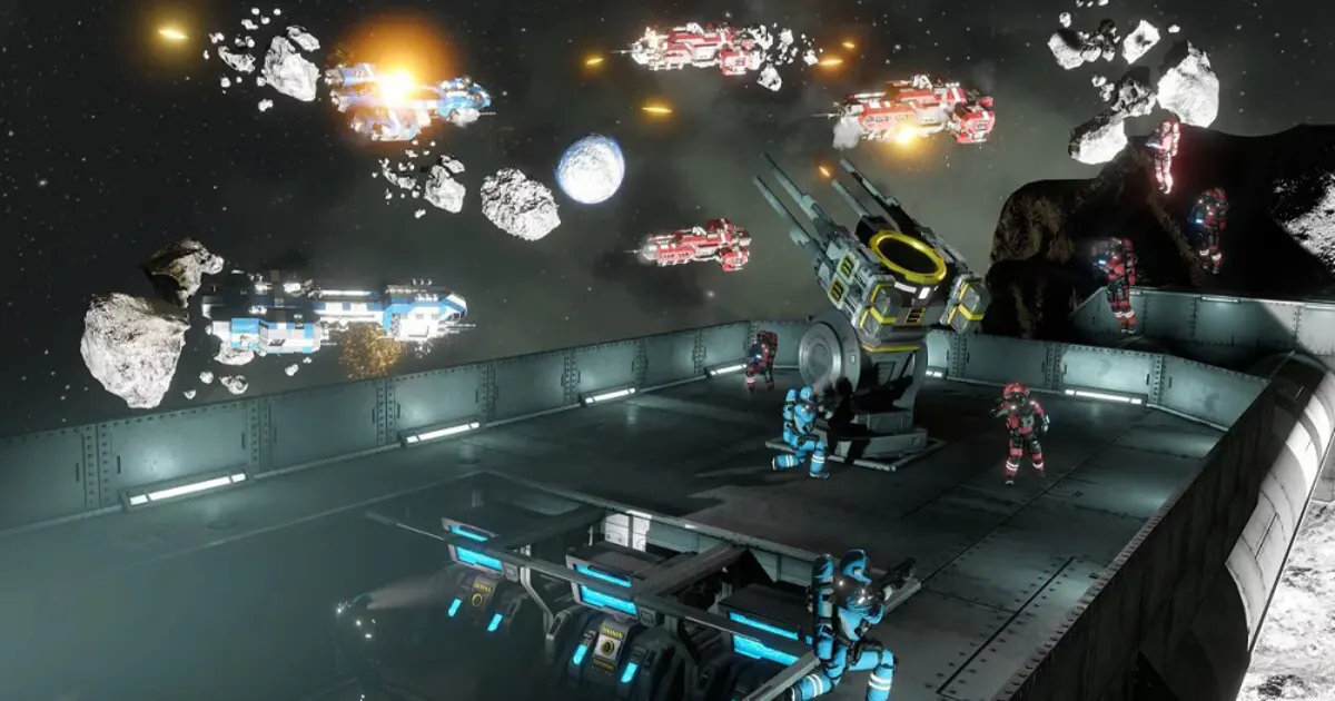 Space Engineers custom-built spaceship in space
